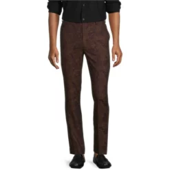 Best Pirce 🧨 Murano Evan Extra Slim-Fit Paisley Jacquard Suit Separates Flat Front ⭐ Dress Pants Burgundy ❤️