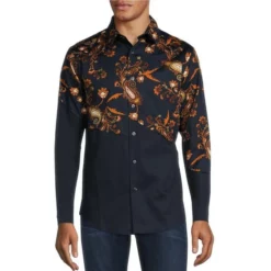 Buy 👍 Murano Sateen Paisley Pieced Print Long-Sleeve Woven 💯 Shirt Dark Navy ❤️